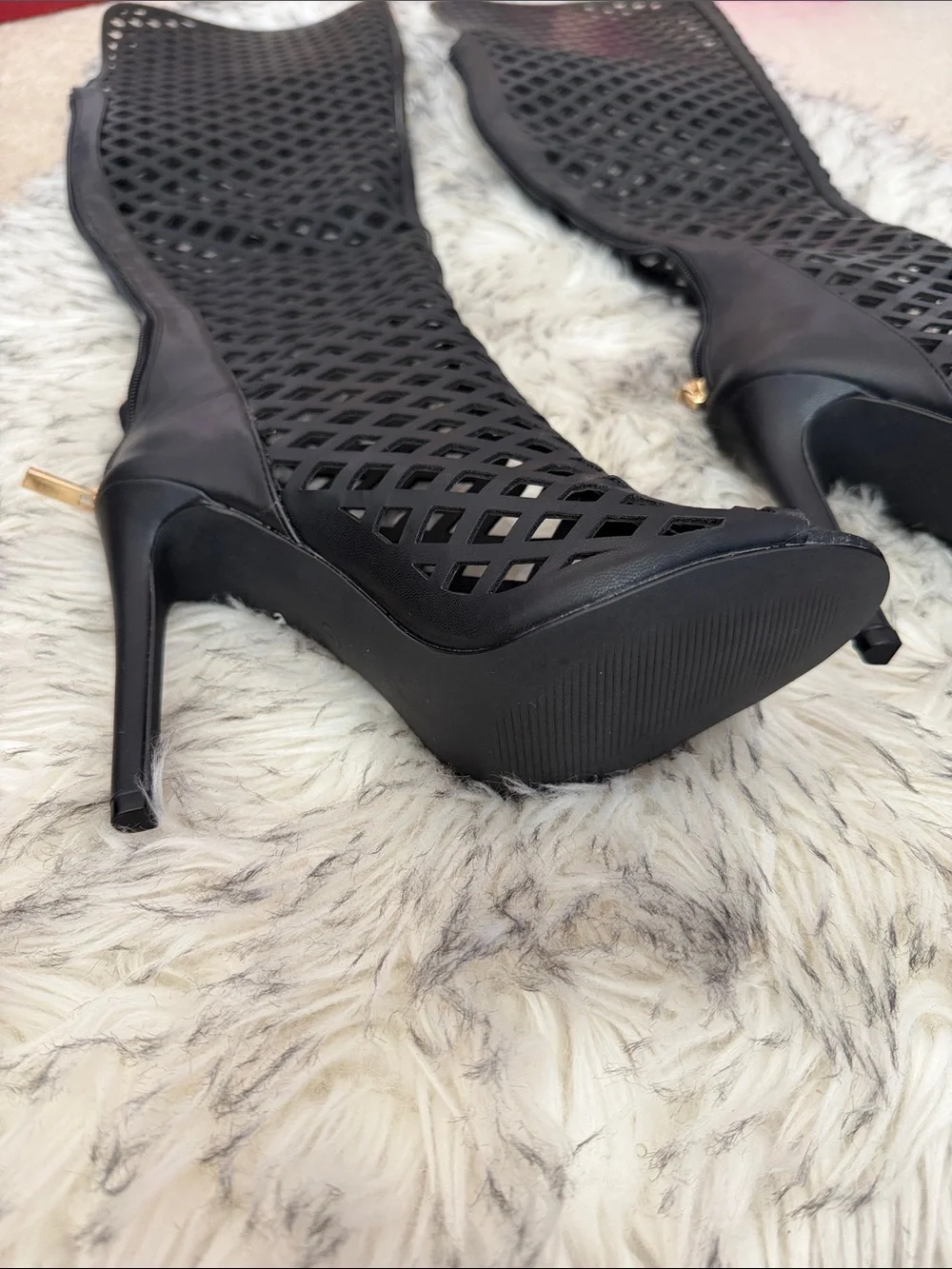 New Black Cutout Over-the-Knee Stiletto Heels - Women